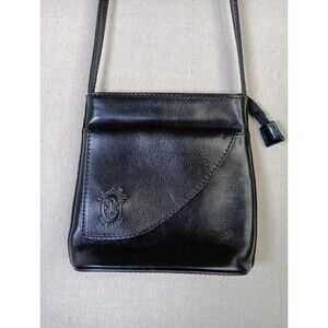 Vera Pelle Leather Crossbody Bag Purse Black Adjustable Strap Made In Italy EUC